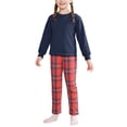 thumbnail image 4 of Conjunto de pijamas familiares de Navidad con capucha y manga larga Inspire Chic, con pantalones de cuadros, talla XS, azul [Niños y Niñas], 4 of 5