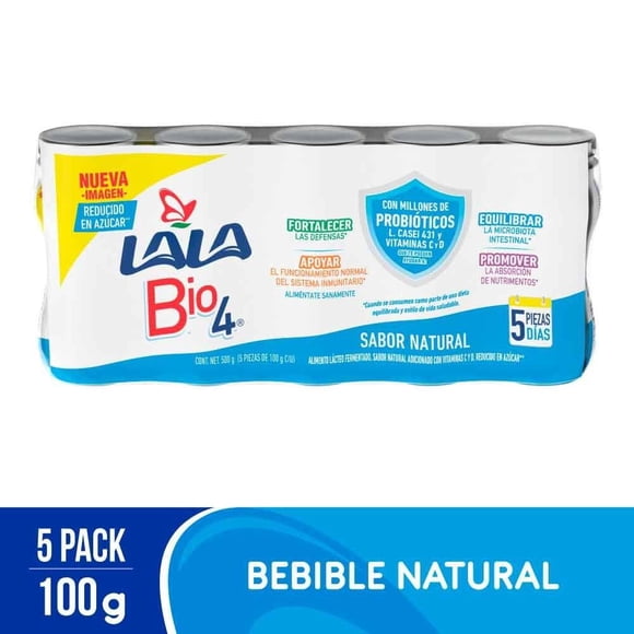 Alimento lácteo fermentado Lala Bio 4 natural 5 pzas 100 g c/u