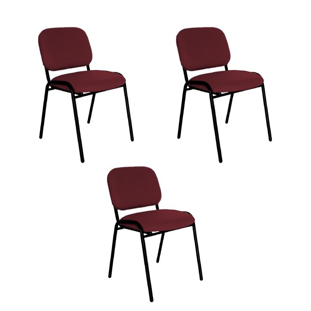 Offiho, Set de 3 Sillas de Visita para Oficina, Salas de Espera, Consultorio, con Tapiz de Tela en Color Vino