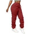 thumbnail image 1 of Amzcrzy Pantalones Cargo Mujer Color Liso Ligeros Senderismo Detalle Fruncido Cintura Elástica Cordón Cómodos Jogging Tallas S-2XL Rojo, 1 of 7