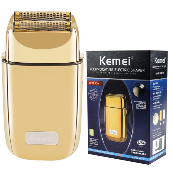Kemei Afeitadora Eléctrica Doble de Metal sin Cable para Hombres Afeitadoras Eléctricas de Cera, Recargable Tipo-C para Afeitado en Seco/Húmedo, KM-TX1 Oro