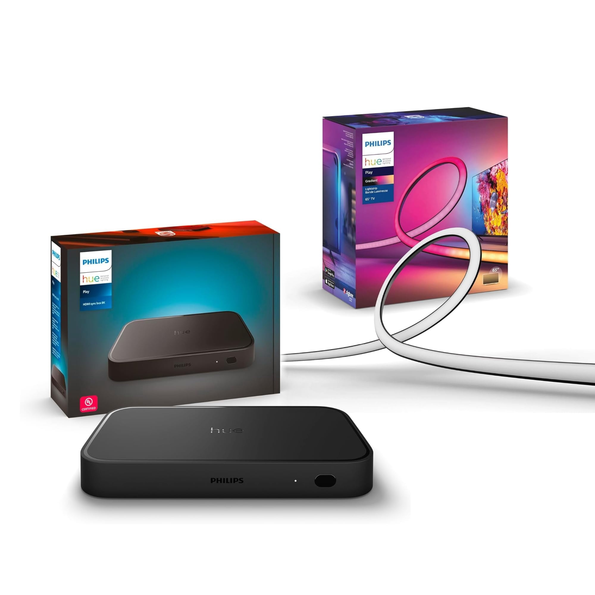 Philips Hue Play HDMI Sync Box 8K + tira Gradient 75”, sincroniza