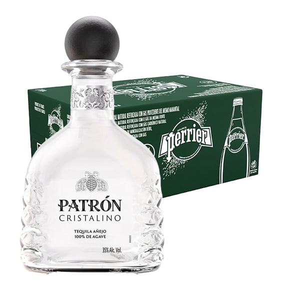 Pack 24 Agua Perrier 330 ml y Tequila Patrón Cristalino Añejo 700 ml