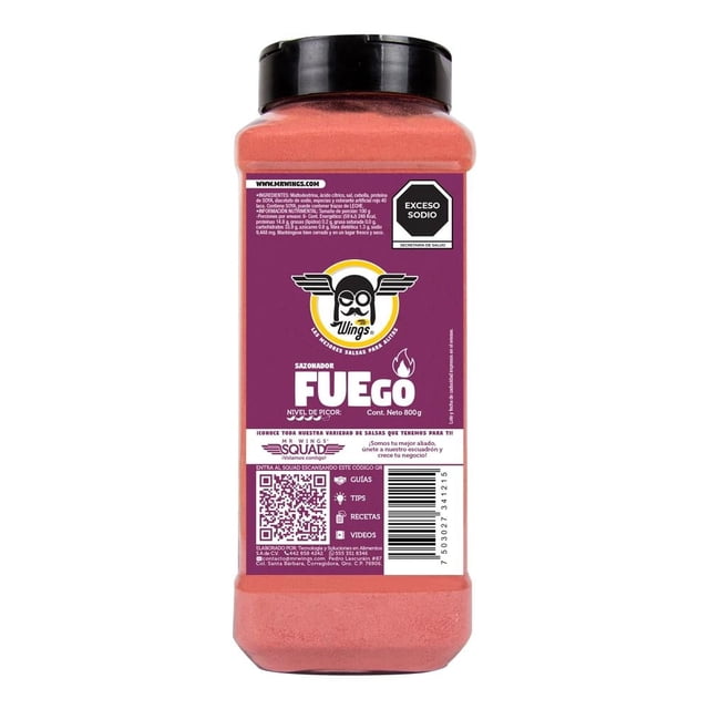 Sazonador para alitas y botanas Mr Wings En polvo sabor Fuego 800 g