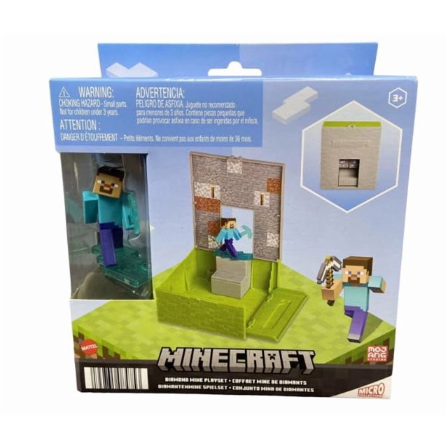 Figura de juguete Mattel Minecraft Steve con set de juego Mina de diamantes