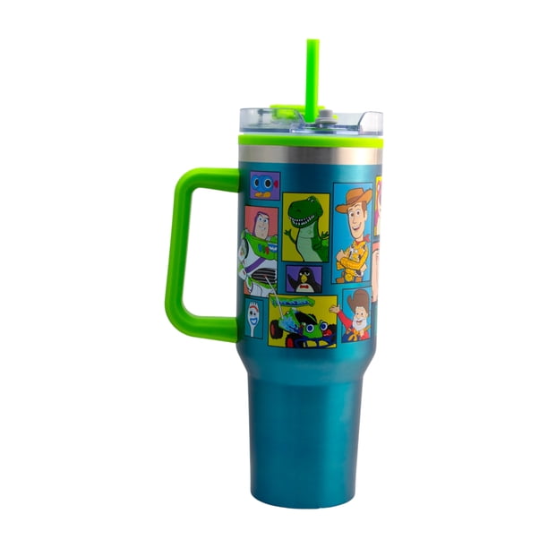 Termo Alto Doble Pared Con Asa Y Popote, Diseño Toy Story 30 Aniversario, Disney Pixar, Termo Color Azul Metalizado, Capacidad 1. 2 L