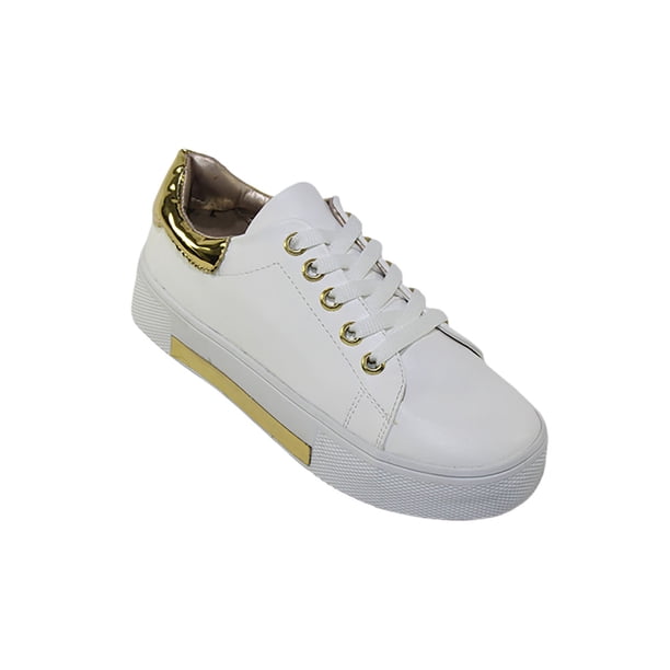 TENIS CASUALES NIÑA LEON BLANCO ORO TACTO PIEL 2239
