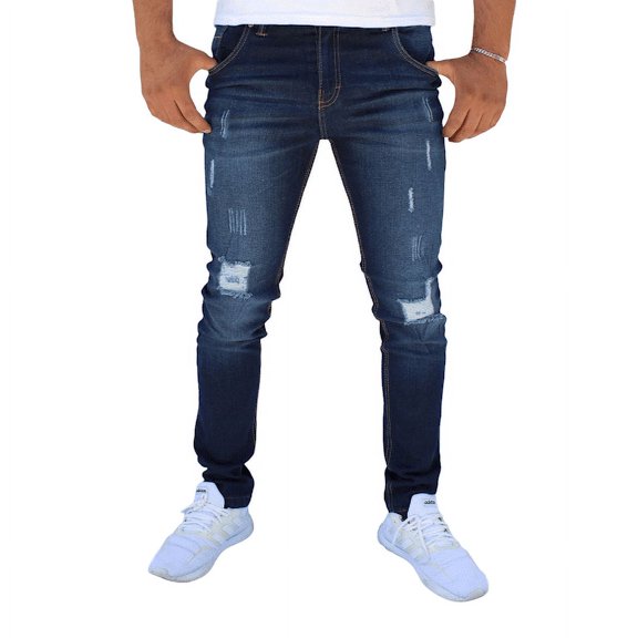 Pantalón rasgado de mezclilla stretch John Silver  Corte skinny Color azul oscuro