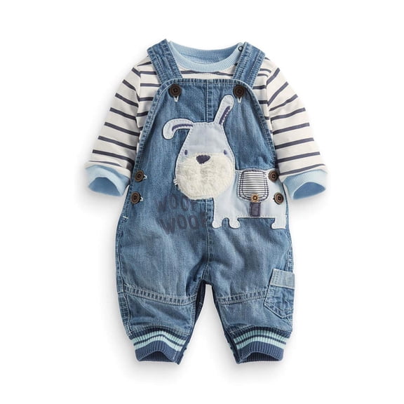 Conjunto coordinado LvYinLi para bebé niño: camiseta a rayas y peto de mezclilla