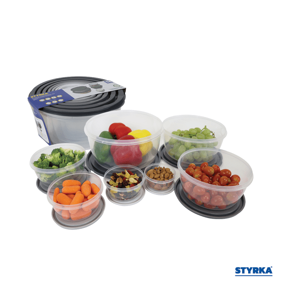 Set 7 Contenedores Reutilizables De Plástico Circulares STYRKA de 14 piezas De cocina Con Tapa Color Gris