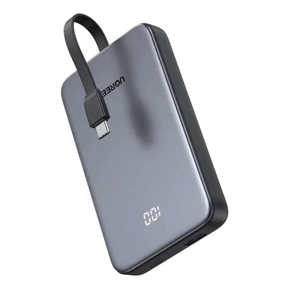 Powerbank 10000mAh Ugreen PB526 Carga Rápida 20W Con Cable USB-C Integrado Gris
