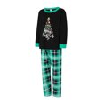 thumbnail image 3 of Pijamas navideños familiares a juego: camisetas de manga larga con cuello redondo y estampado de letras y hojas, y pantalones a cuadros., 3 of 10