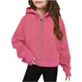 thumbnail image 1 of Sudadera de manga larga con cuello redondo y media cremallera para niñas de 5 a 14 años, sudadera corta de felpa suave y ligera con bolsillo, como se muestra en la imagen, de 5 a 13 años., 1 of 4