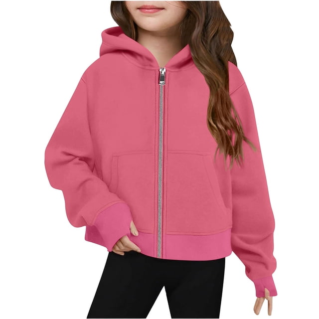 Sudadera de manga larga con cuello redondo y media cremallera para niñas de 5 a 14 años, sudadera corta de felpa suave y ligera con bolsillo, como se muestra en la imagen, de 5 a 13 años.