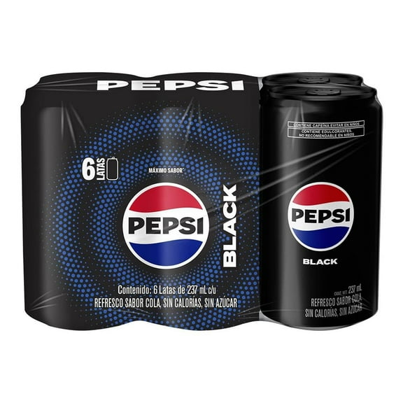 Refrescos Pepsi Black cola sin azúcar 6 latas de 237 ml c/u