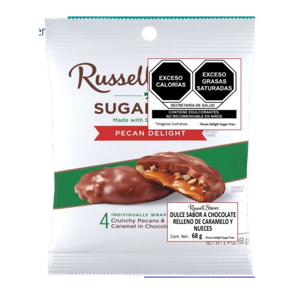 Dulce sabor chocolate Russell Stover relleno de caramelo y nueces 68 g