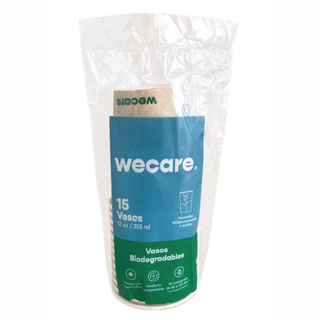 Vasos biodegradables We Care 12 oz 15 pzas