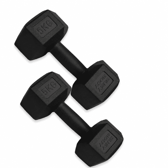 Par de Mancuernas hexagonales plastificadas Tayga 5 Kg. c/u color Negro.
