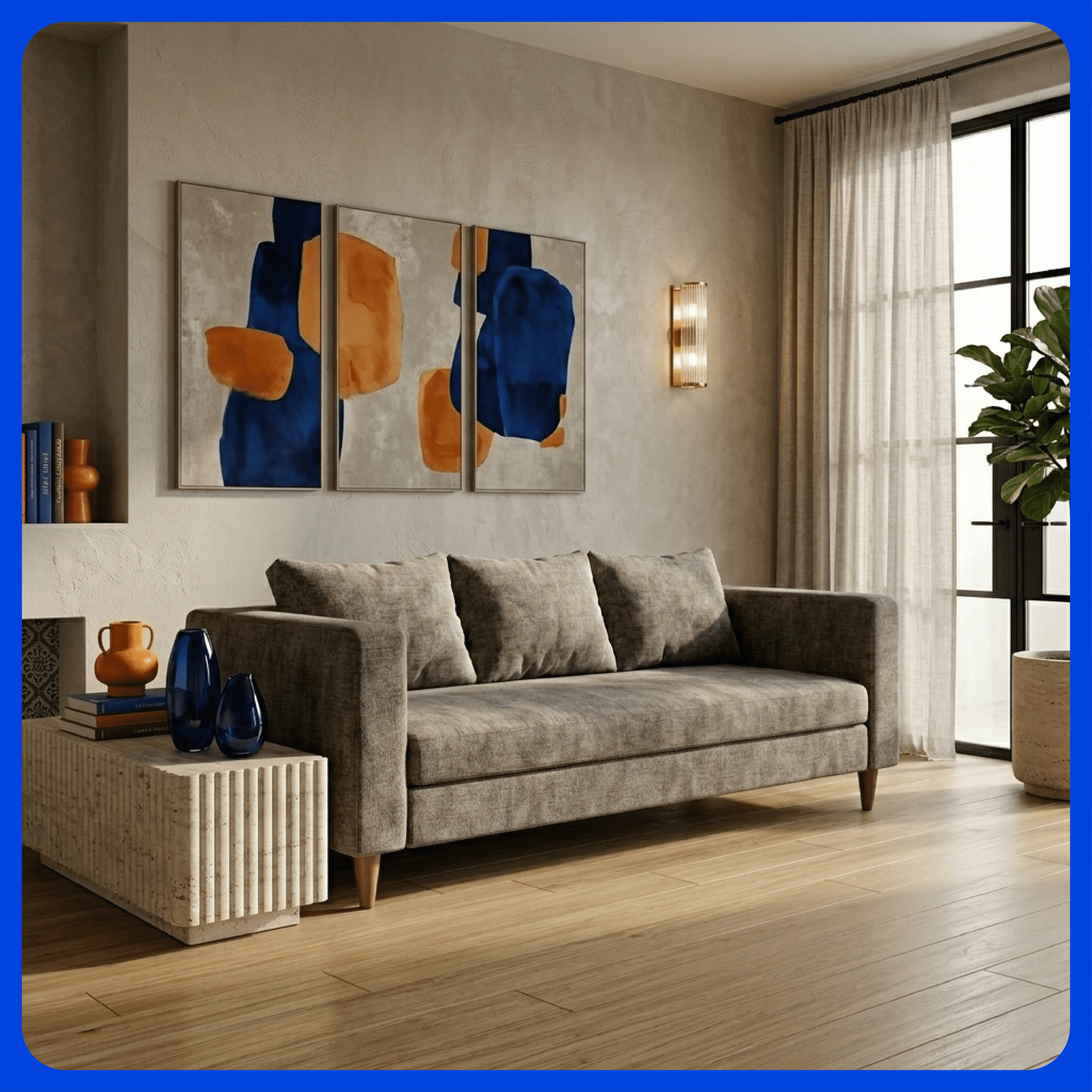 LASE Muebles Sofá Coliseo Amplio 3 Plazas Sillón Cómodo con Cojines para Sala Azul marino