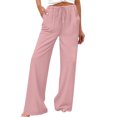 thumbnail image 3 of TaTaai Spring Summer Solid Color Women Casual Pants Cotton Linen Elastic Waist Straight Leg Breathable Lightweight Machine Washable No Fading Daily Wear Trousers Gift, 3 of 8