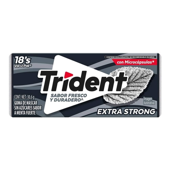 Goma de mascar Trident xtra care menta fuerte 18 pzas