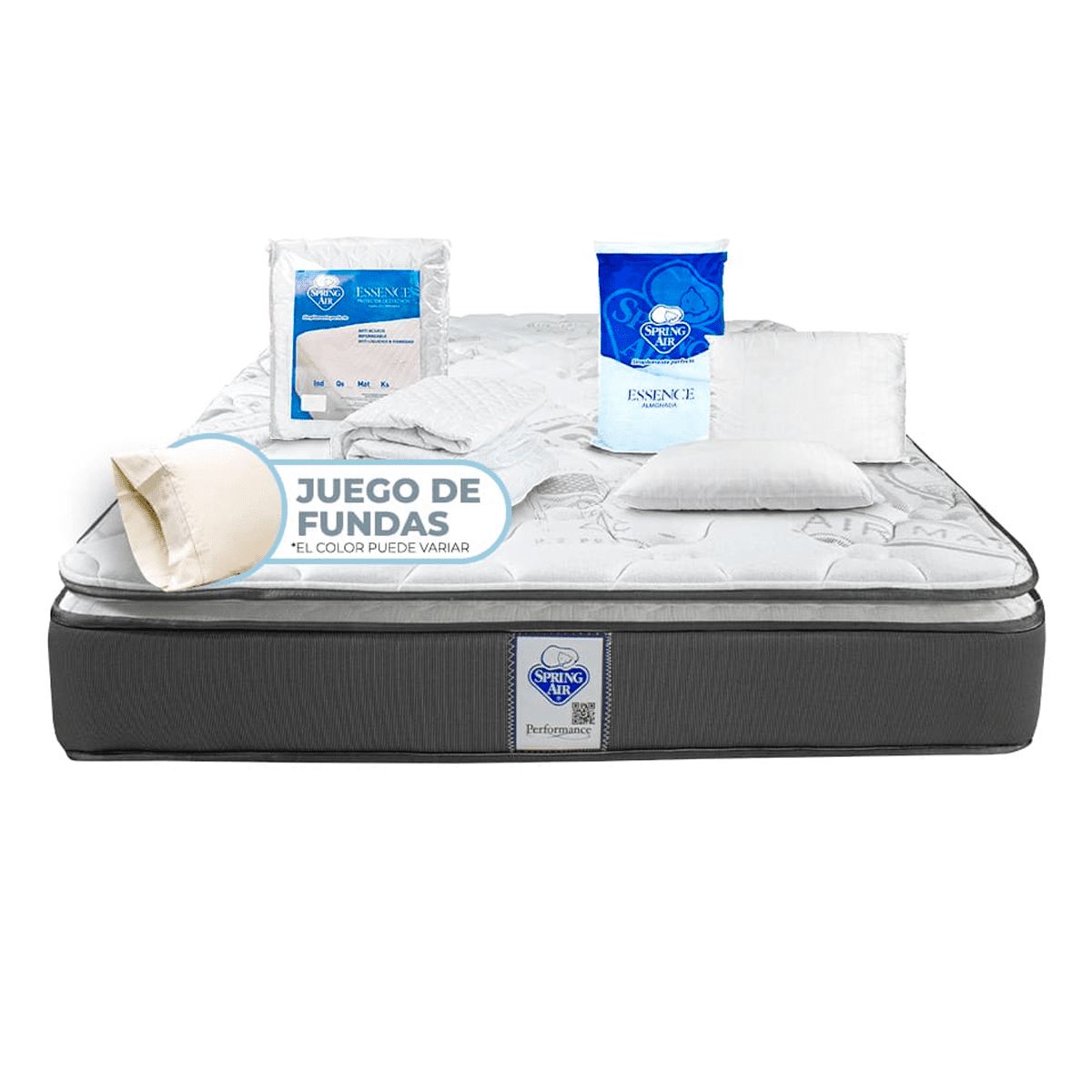 Colchón Coney Matrimonial + Almohada Peach Feel + Protector Ess + Fundas