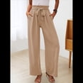 thumbnail image 4 of Pantalones de Salón Anchos para Mujer con Bolsillos, Cintura Alta, Ajustables, con Nudo y Holgados. Caqui XL, 4 of 7