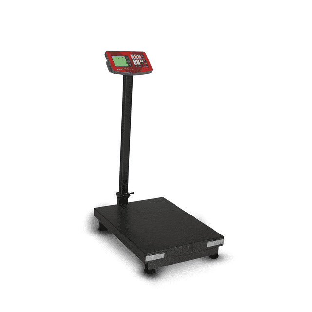 báscula de plataforma digital 200kg 50g vinson baple-200 plegable y portátil con plataforma de acero al carbono 40 x 50 cm de superficie diamante antiderrapante y barandal, columna con indicador rojo y pantallas iluminadas para usuario y cliente, color negro. Diseñada para despacho y recibo de mercancía; también adecuada para pesaje en eventos móviles o ferias.
