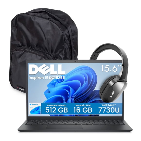 Combo Laptop Dell Inspiron 15 15.6” Fhd Touch Amd Ryzen 7 16gb Ram 512gb Ssd Windows 11 Negra + Audifonos Bluetooth y Mochila