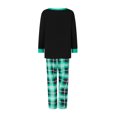 thumbnail image 4 of Pijamas navideños familiares a juego: camisetas de manga larga con cuello redondo y estampado de letras y hojas, y pantalones a cuadros., 4 of 10