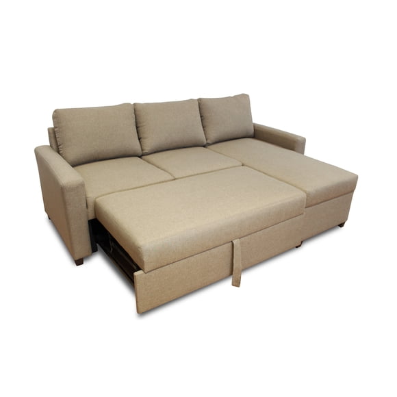 Sala Esquinera con Sofa Cama Moderna Mobydec en Lino Capuchino Cama oculta