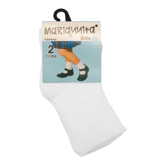 Tobillera Mariannita para Niña Diseño Liso Blanco 2 Pares Talla 4-6