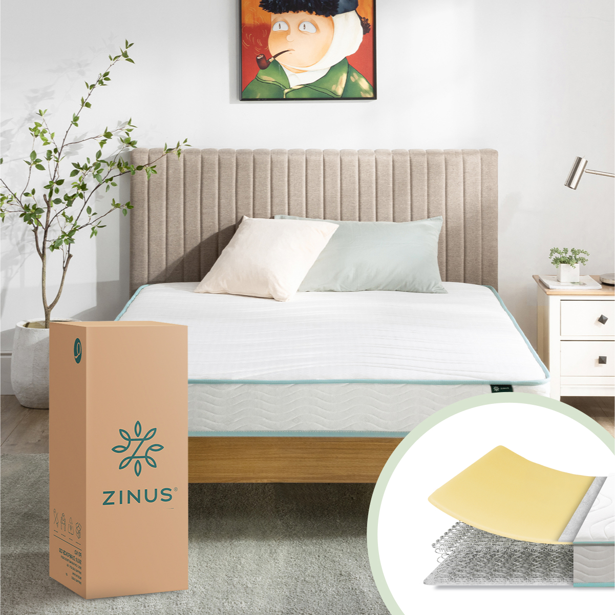 Colchón Matrimonial Zinus Bonnel de Resortes de 15 cm para todas las edades. Colchón en Caja.