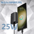 thumbnail image 2 of Cargador Rápido Tipo C De 25w Para Samsung Galaxy Con Cable negro, 2 of 5