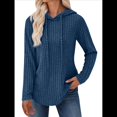 thumbnail image 3 of Sudadera con Capucha de Punto Acanalado Suave para Mujer, Suéter de Larga, Sudadera Ligera y Acogedora para Otoño. Azul M, 3 of 6