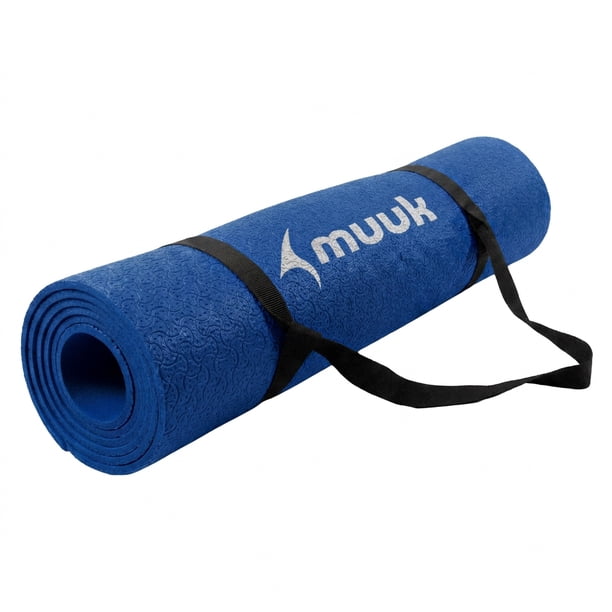 Tapete de Yoga MUUK Fitness 4mm 170x70cm Color Azul Marino con Correa