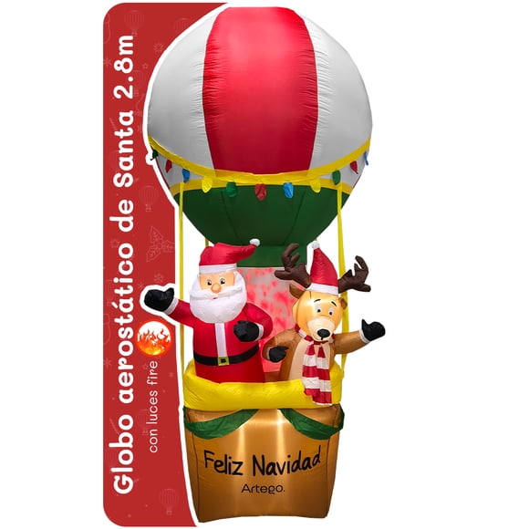 Inflable de Navidad globo aerostático Artego de Santa y reno 2.8m con LED FIRE