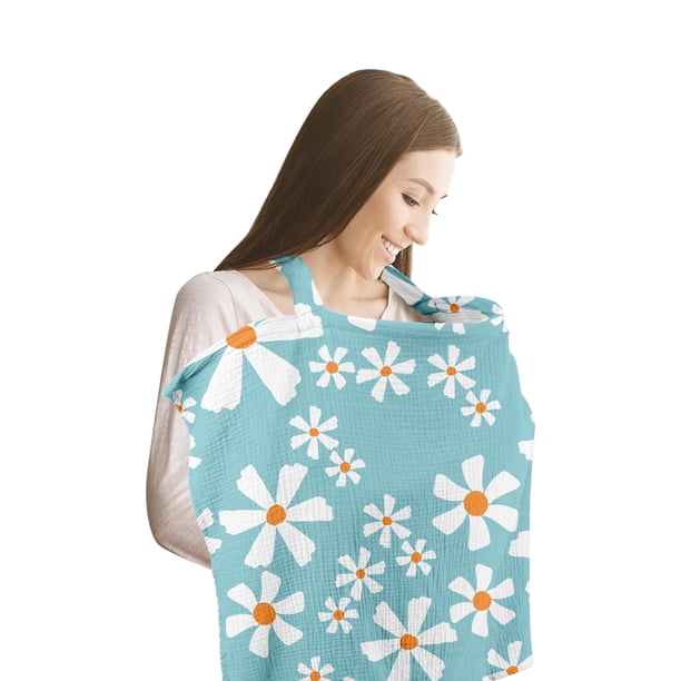 Manta de Maternidad diseño de Flores Blancascon Protección de 360° para Amamantar Delantal Privacidad para Recién Nacido