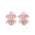 thumbnail image 2 of Conjunto de 2 piezas para bebé niña: pelele de tul con cuello de volantes y mangas cortas, bordado floral y diadema con lazo., 2 of 9