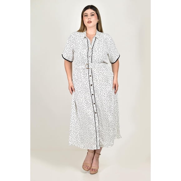 Vestido camisero de lunares Roman Fashion /Tallas Extras, 12902 (Blanco) blanco 38