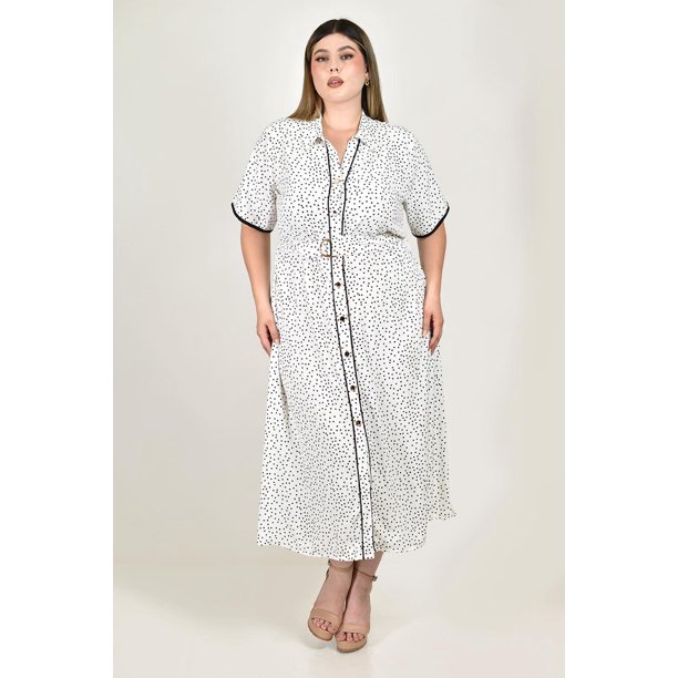Vestido camisero de lunares Roman Fashion /Tallas Extras, 12902 (Blanco) blanco 38