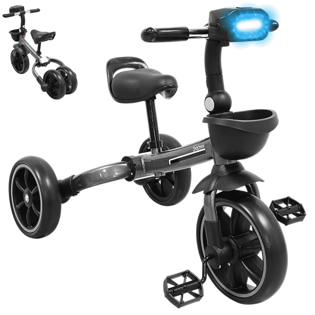 Triciclo 3 en 1 Plegable para Niños Convertible a Bicicleta y Balance Bike Luz Sonido Apto a partir de 2 Años o Hasta 25 kg -Gris