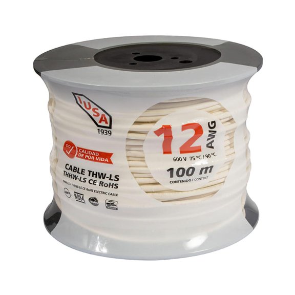 Cable Eléctrico Thw-Ls/Thhw-Ls Iusa Calibre 12 Blanco 100M