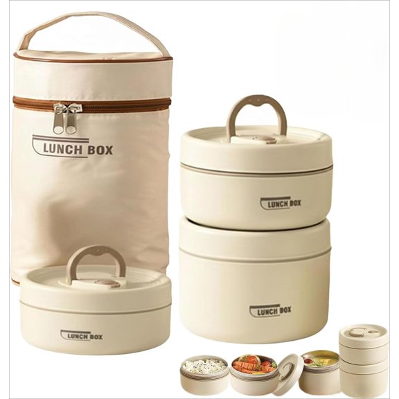 Juego de Contenedores de Almuerzo Portátiles Aislados, Contenedor de Almuerzo Apilable de Acero Inoxidable de 4 Niveles con Bolsa de Almuerzo Aislada, Caja Bento para Alimentos Calientes para Microon