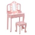 thumbnail image 1 of Tocador Infantil – Set con Espejo Tríptico Iluminado – Mesa de Madera con LED Ajustables – Cajón y Rejilla de Almacenaje – Taburete – Juego de Maquillaje Simbólico – Rosa/Blanco, 1 of 8