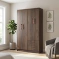 thumbnail image 1 of Ropero Closet Armario de Madera con Cajones, Entrepaños y 4 Puertas, Almacenamiento de Ropa marron, 1 of 8