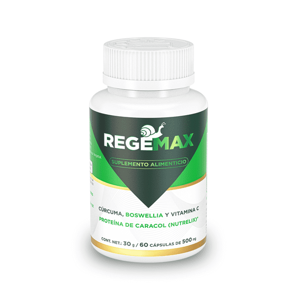 Suplemento Alimenticio Regemax, Nutrelix + Boswellia Serrata + Curcuma, 60 cápsulas, 30 gr.