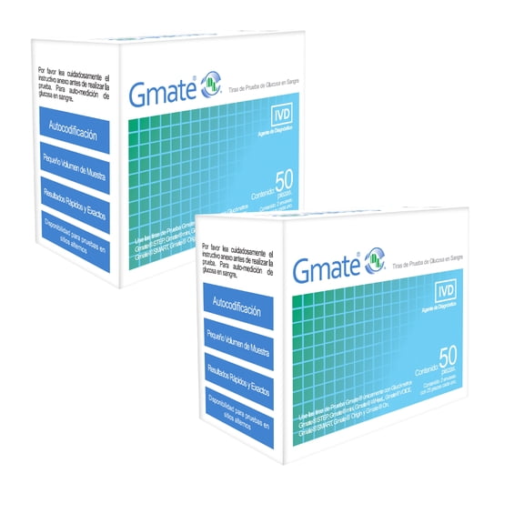 Kit de 2 cajas de  Tiras Reactivas Gmate cada Caja Con 50 Piezas