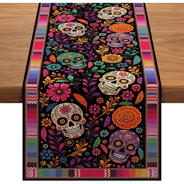 Decoración del Día de los Muertos, Camino de mesa con calavera de azúcar del Día de los Muertos