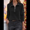thumbnail image 3 of Suéter de Otoño para Mujer, de Larga, con Cremallera de 1/4, Sudadera Holgada de Punto Acanalado con Abertura. Negro S, 3 of 4